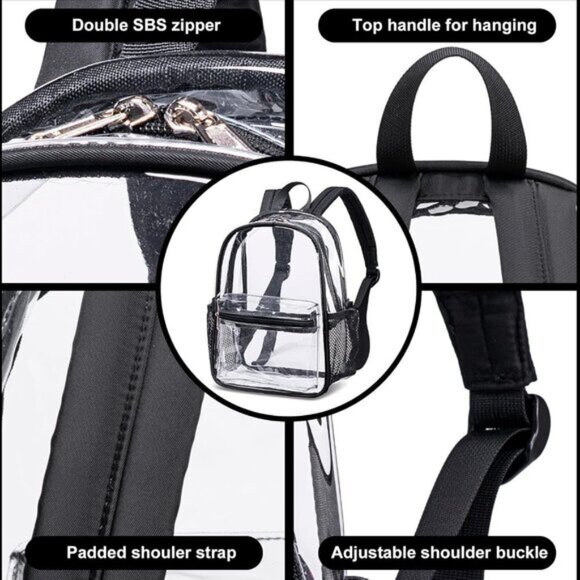 New Beautiful Black Clear Small Backpack for Girls, Women\'s (12x12x6)